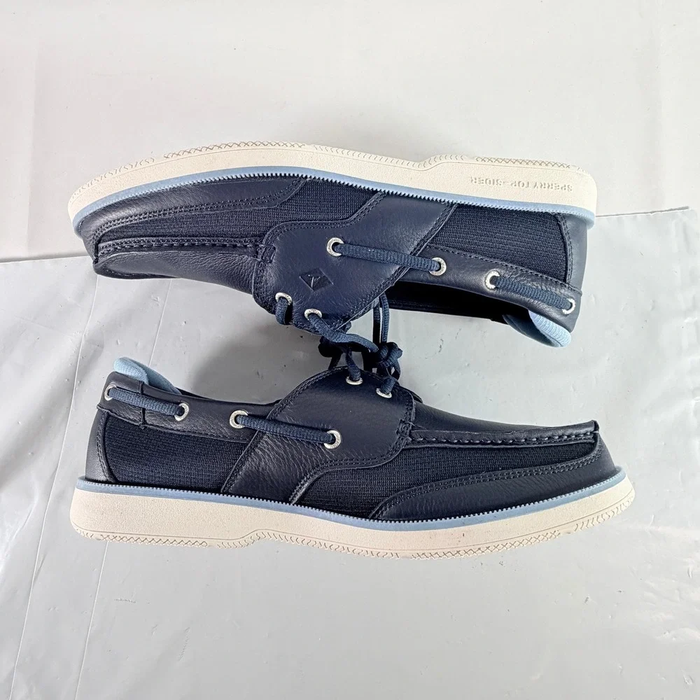 Sperry Surveyor 2-Eye Navy Blue Leather Mesh Boat Shoes Men's Size 13 M New